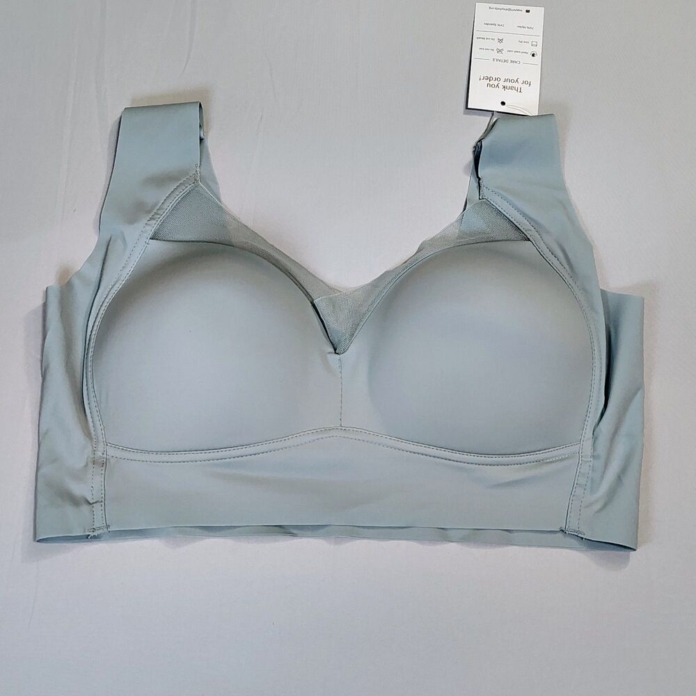 Wirefree Bralette Bra Size 2XL Full Coverage Smooth Back Sheer Mesh Light Blue